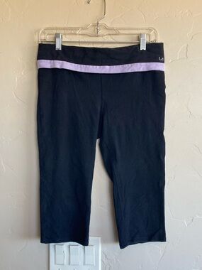 Vintage Y2K Gap Capri Leggings Fold Over Waist Black Lavender